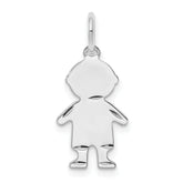 SS Rh-plt D/C Engraveable Boy Polished Front/Satin Back Disc Charm